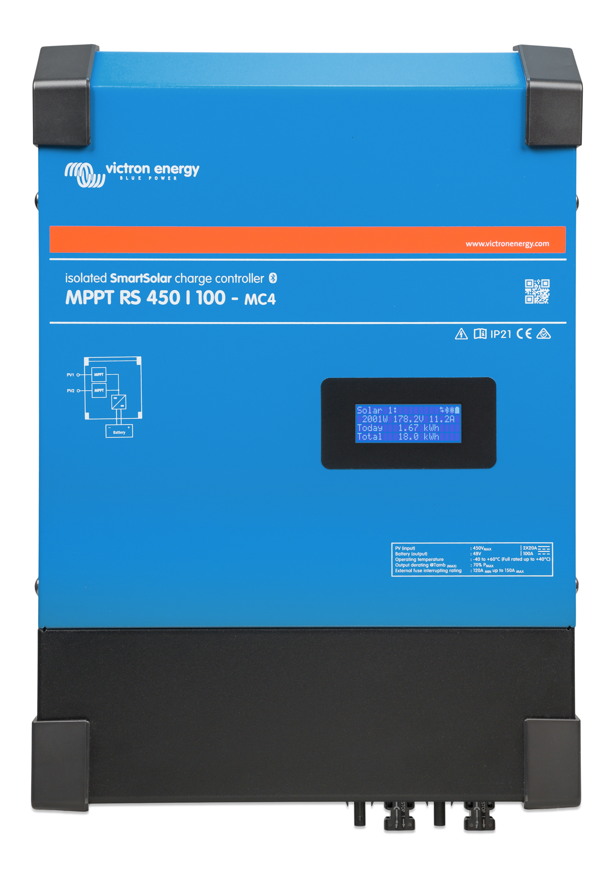 Victron Energy SmartSolar MPPT RS 450/100-MC4 Solar Charge Controller 21″ 15″ 9″ 22 Pounds